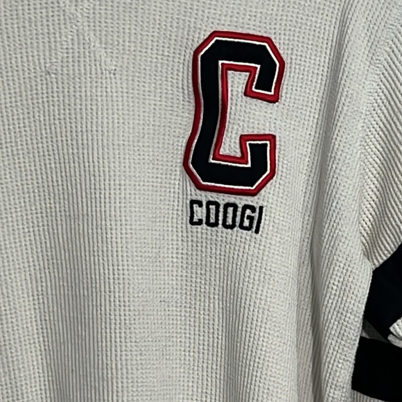 COOGI Men’s Waffle Knit Varsity Stripe Sweater- White & Black - Size XL - Picture 2 of 8